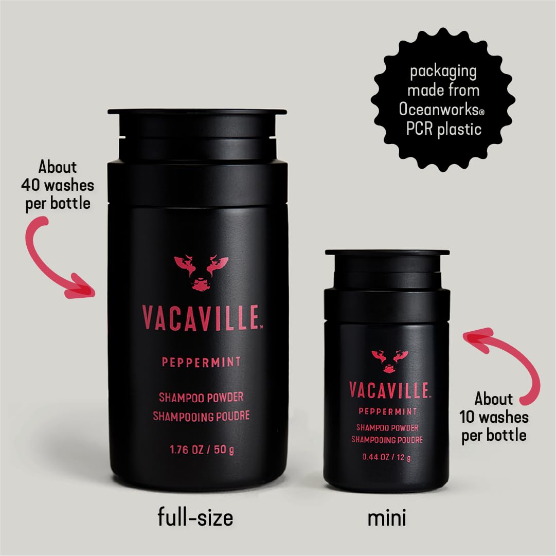 Vacaville Beauty Peppermint Powder Shampoo – Powder-to-Lather, All Hair Types, Vegan & Cruelty-Free