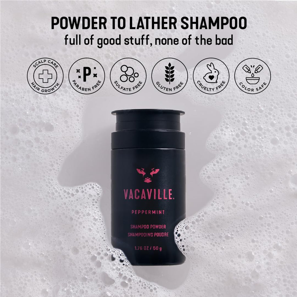 Vacaville Beauty Peppermint Powder Shampoo – Powder-to-Lather, All Hair Types, Vegan & Cruelty-Free