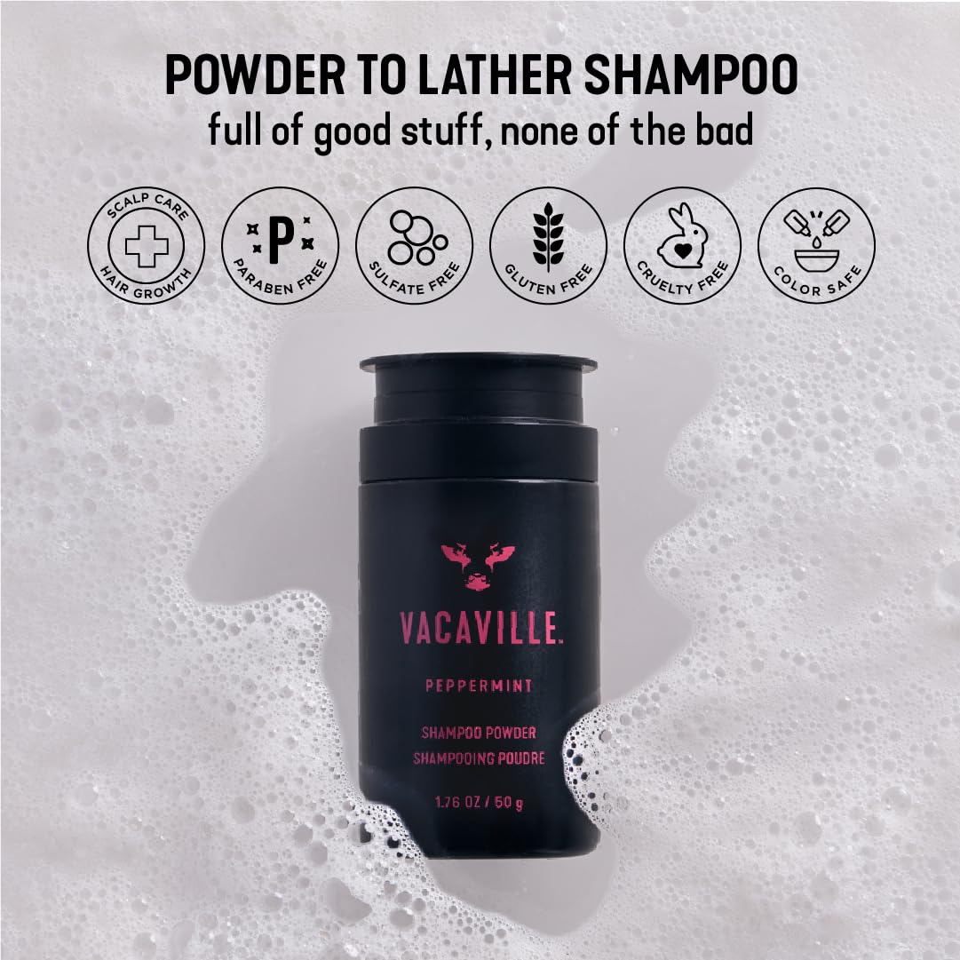 Vacaville Beauty Peppermint Powder Shampoo – Powder-to-Lather, All Hair Types, Vegan & Cruelty-Free