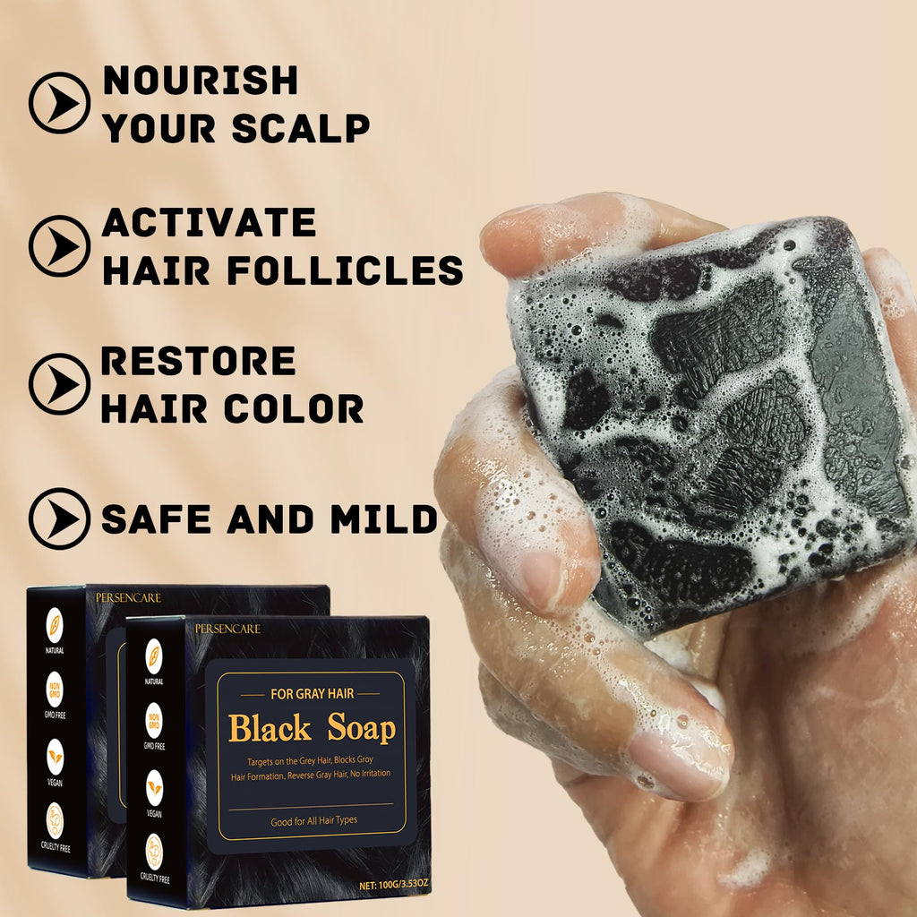 VAEYAE Herbal Emberless Black Hair Soap – Darkening & Thickening with Fo Ti & Castor Oil (2 Pcs)