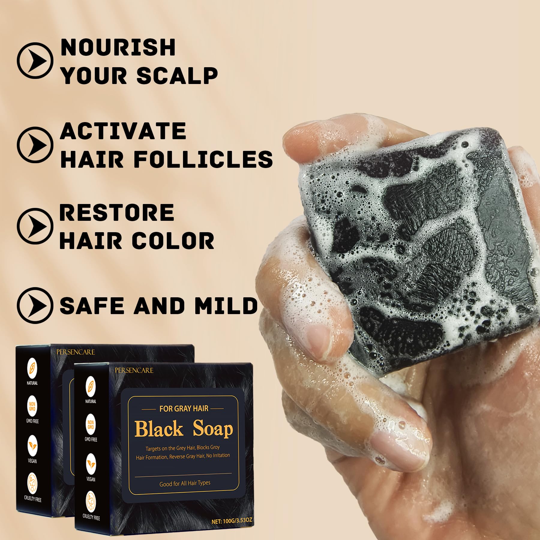 VAEYAE Herbal Emberless Black Hair Soap – Darkening & Thickening with Fo Ti & Castor Oil (2 Pcs)