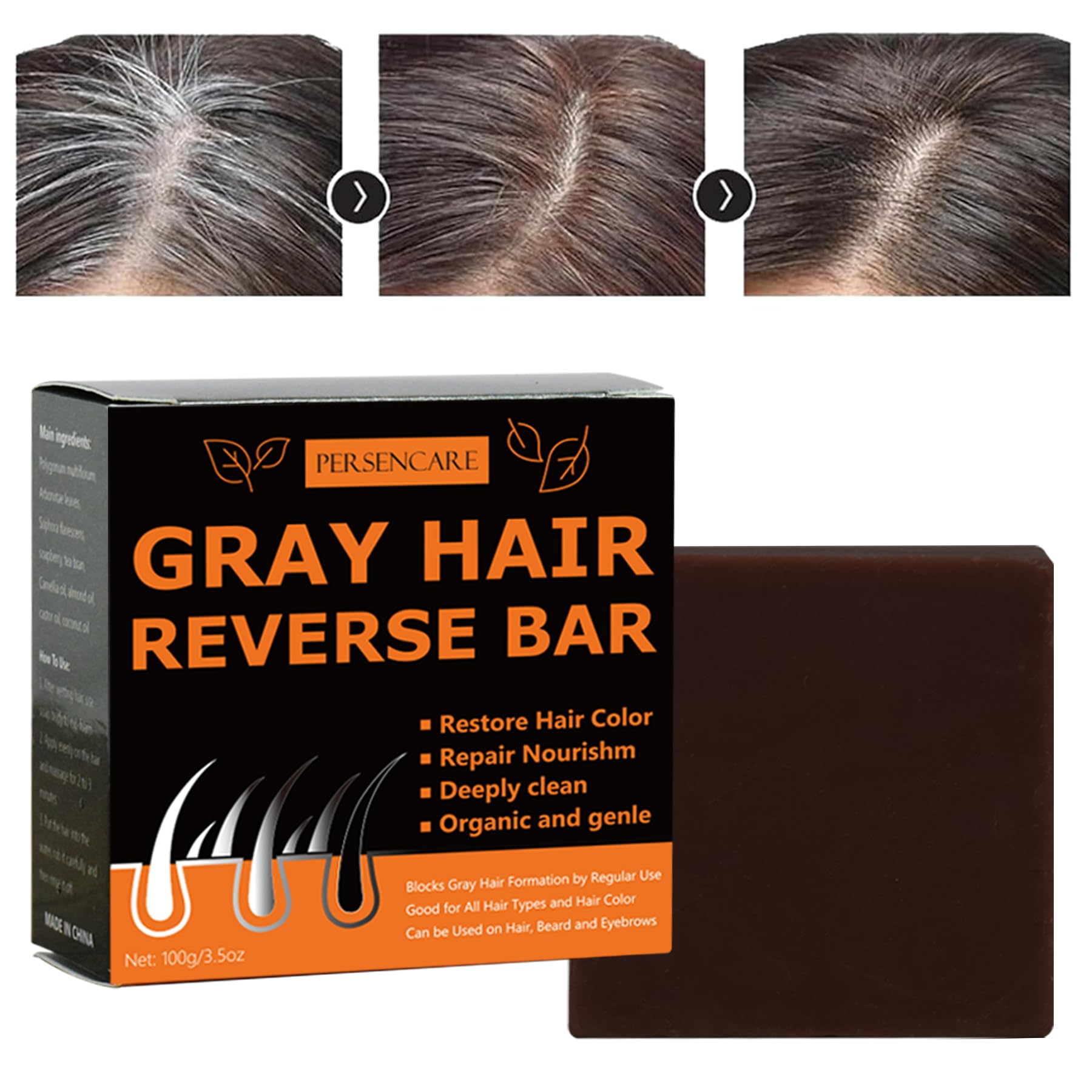 VAEYAE Natural Gray Hair Reverse Bar – Gray Hair Care, Thickening & Darkening Black Soap | 2 Pcs