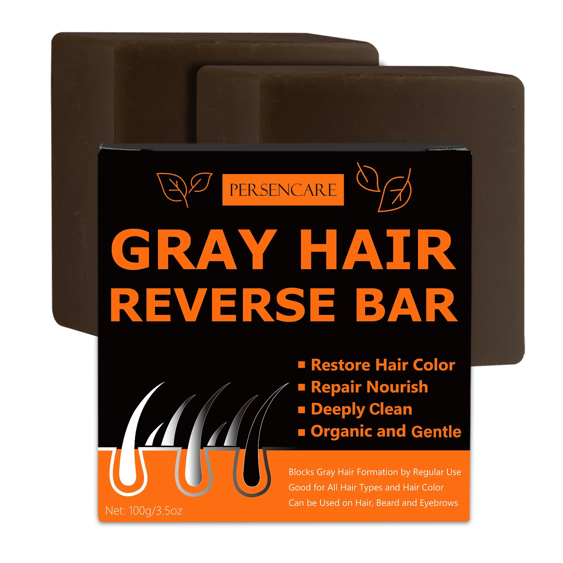 VAEYAE Natural Gray Hair Reverse Bar – Gray Hair Care, Thickening & Darkening Black Soap | 2 Pcs