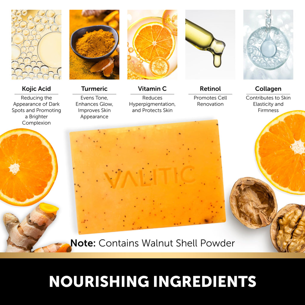 VALITIC Kojic Acid Soap with Turmeric - Dark Spot Remover for Face & Body - 2 Pack