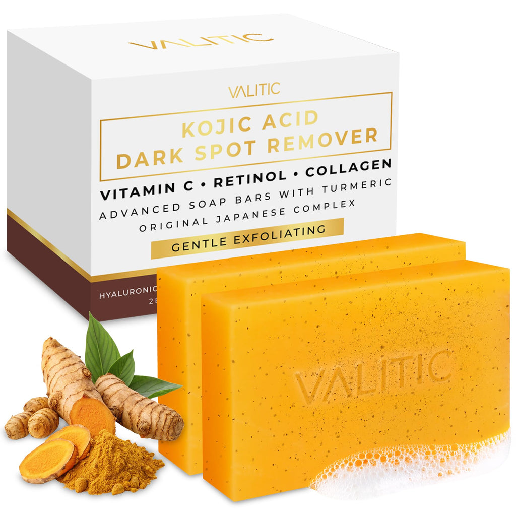 VALITIC Kojic Acid Soap with Turmeric - Dark Spot Remover for Face & Body - 2 Pack