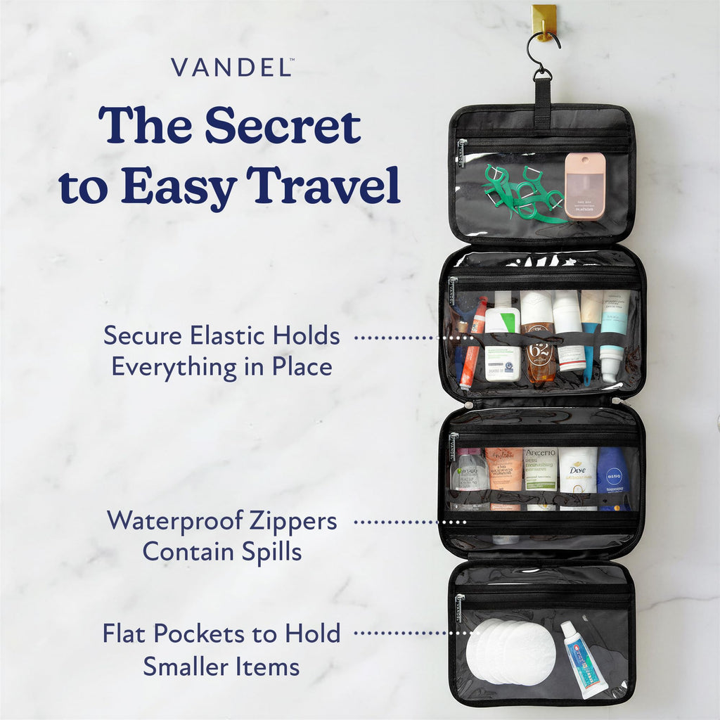 VANDEL Waterproof Hanging Toiletry Bag for Travelling - 360° Hook, Leakproof, Makeup Organizer | Black