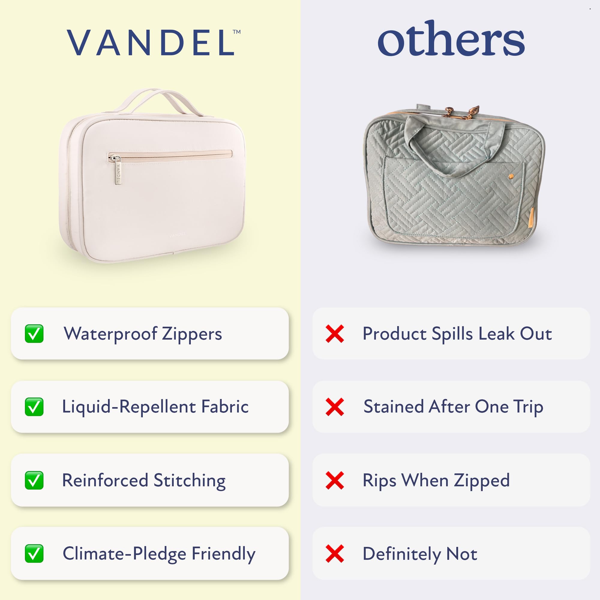 VANDEL Waterproof Hanging Toiletry Bag – 4-Compartment Travel Makeup Organizer