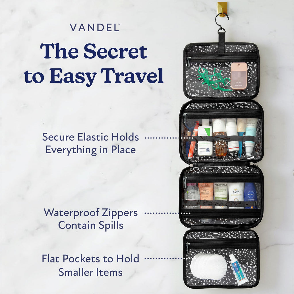 VANDEL Waterproof Hanging Toiletry Bag – Travel Makeup Organizer, White Leopard