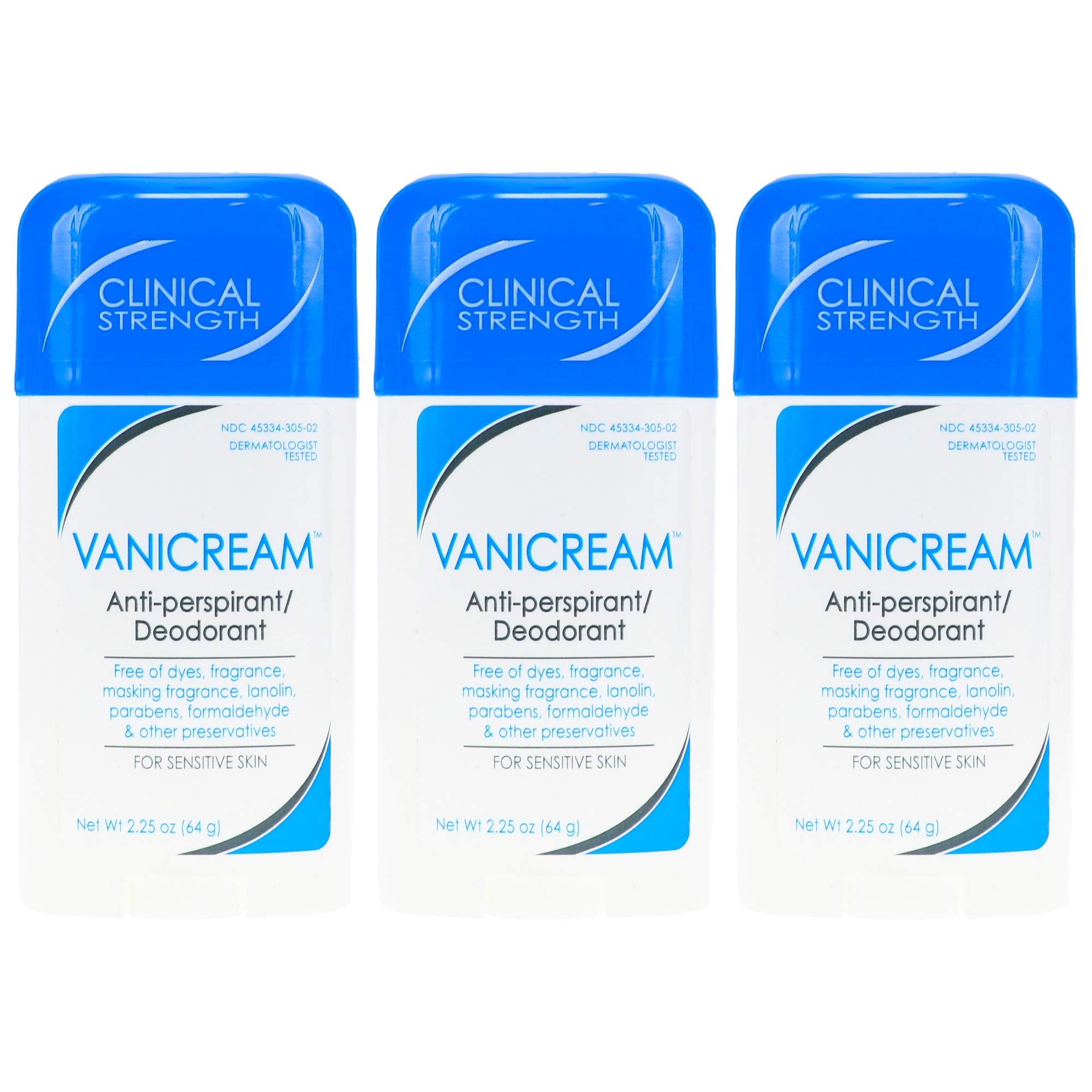Vanicream Anti-Perspirant Deodorant – Clinical Strength for Sensitive Skin, 2.25 oz (Pack of 3)