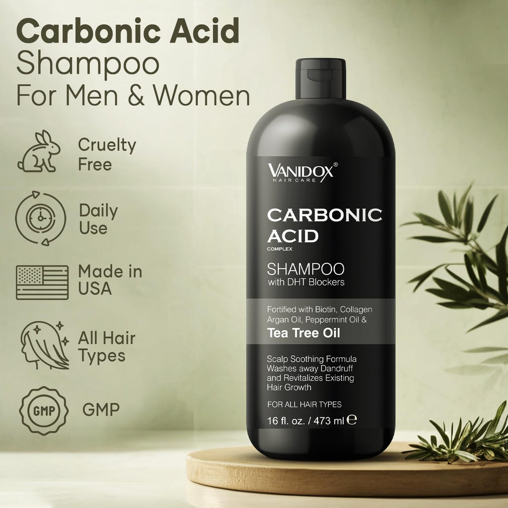 VANIDOX Carbonic Acid Shampoo with DHT Blockers — Sulfate-Free, Biotin & Tea Tree Oil (16 oz)