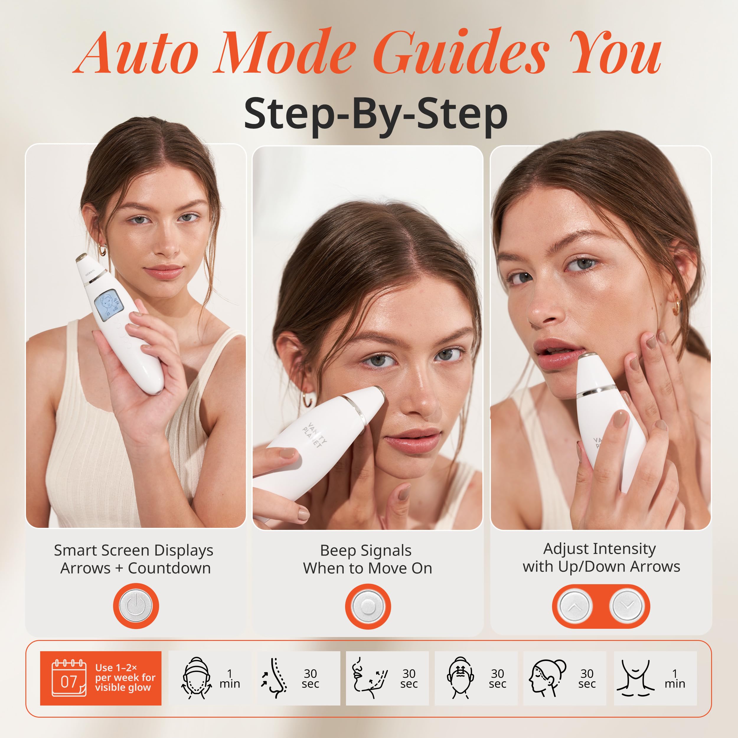 Exfora Facial Microdermabrasion Wand by Vanity Planet | 4 Interchangeable Heads, Dual Charging
