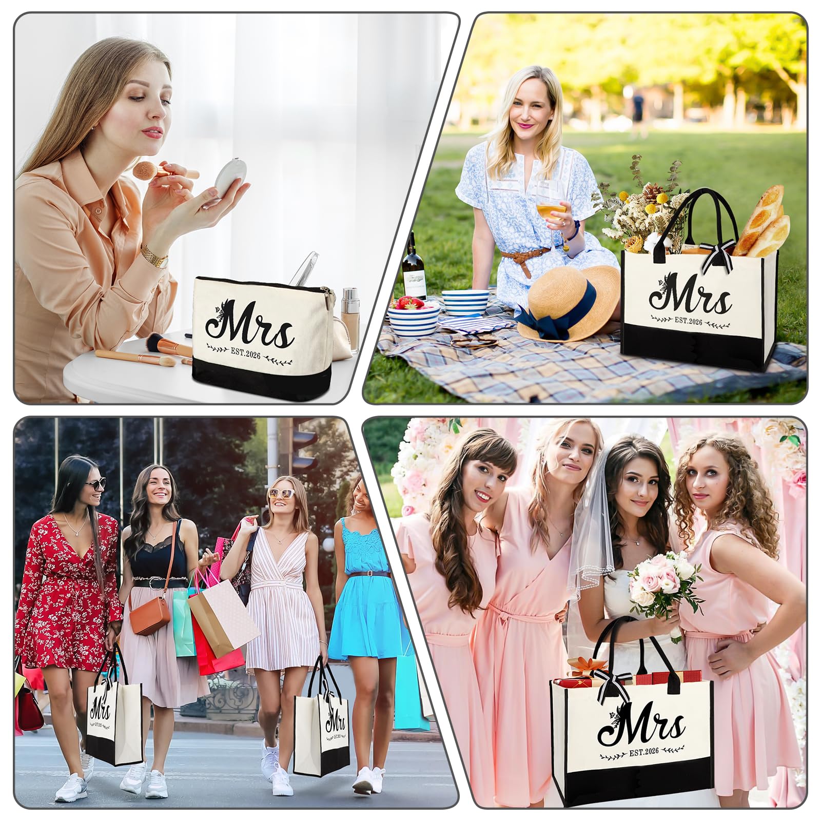 Vanqruo Mrs 2026 Bride Tote Bag with Makeup Bag | Bridal Gift Set