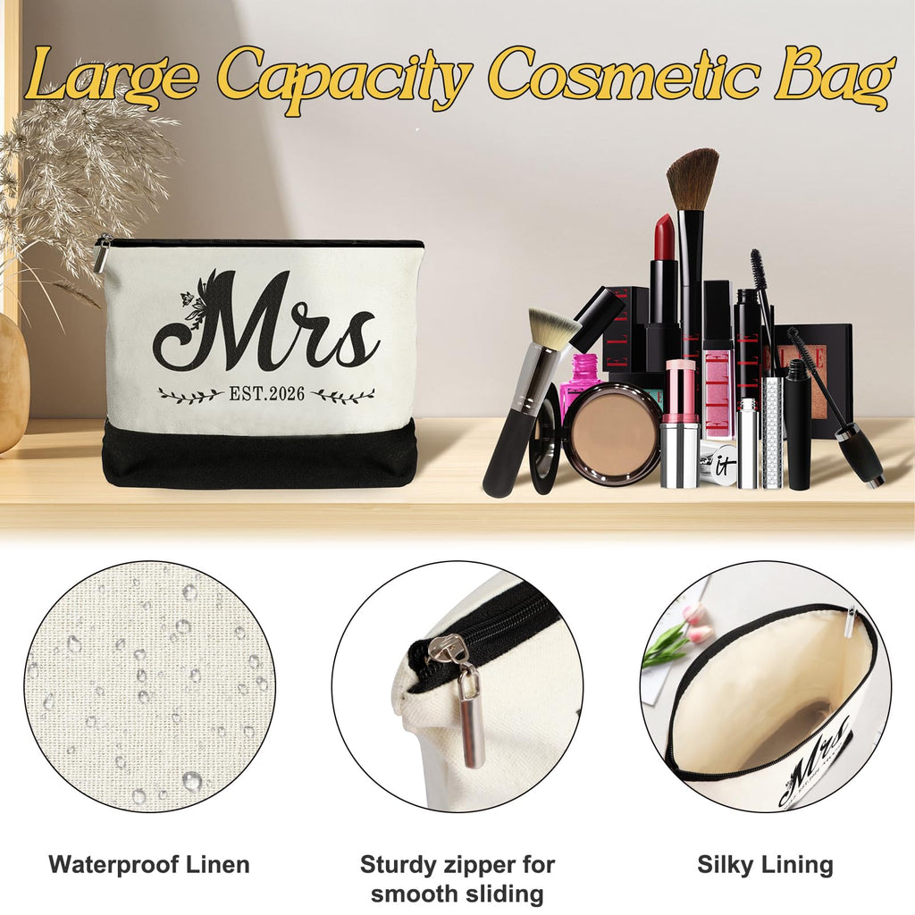 Vanqruo Mrs 2026 Bride Tote Bag with Makeup Bag | Bridal Gift Set