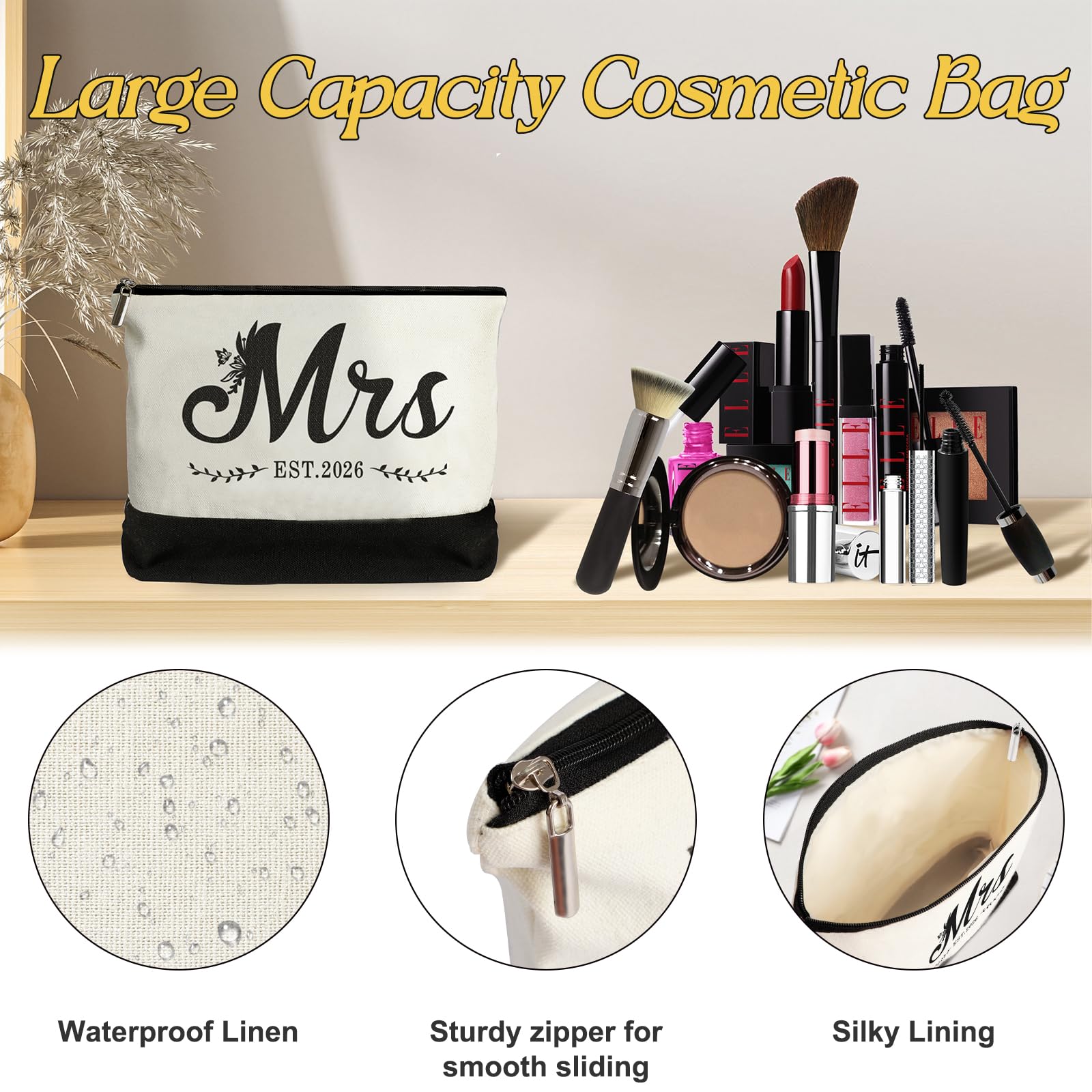 Vanqruo Mrs 2026 Bride Tote Bag with Makeup Bag | Bridal Gift Set