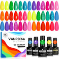 VANREESA Gel Nail Polish Set – 24 Pcs with Base Coat & 4 Top Coats, Bright Colors
