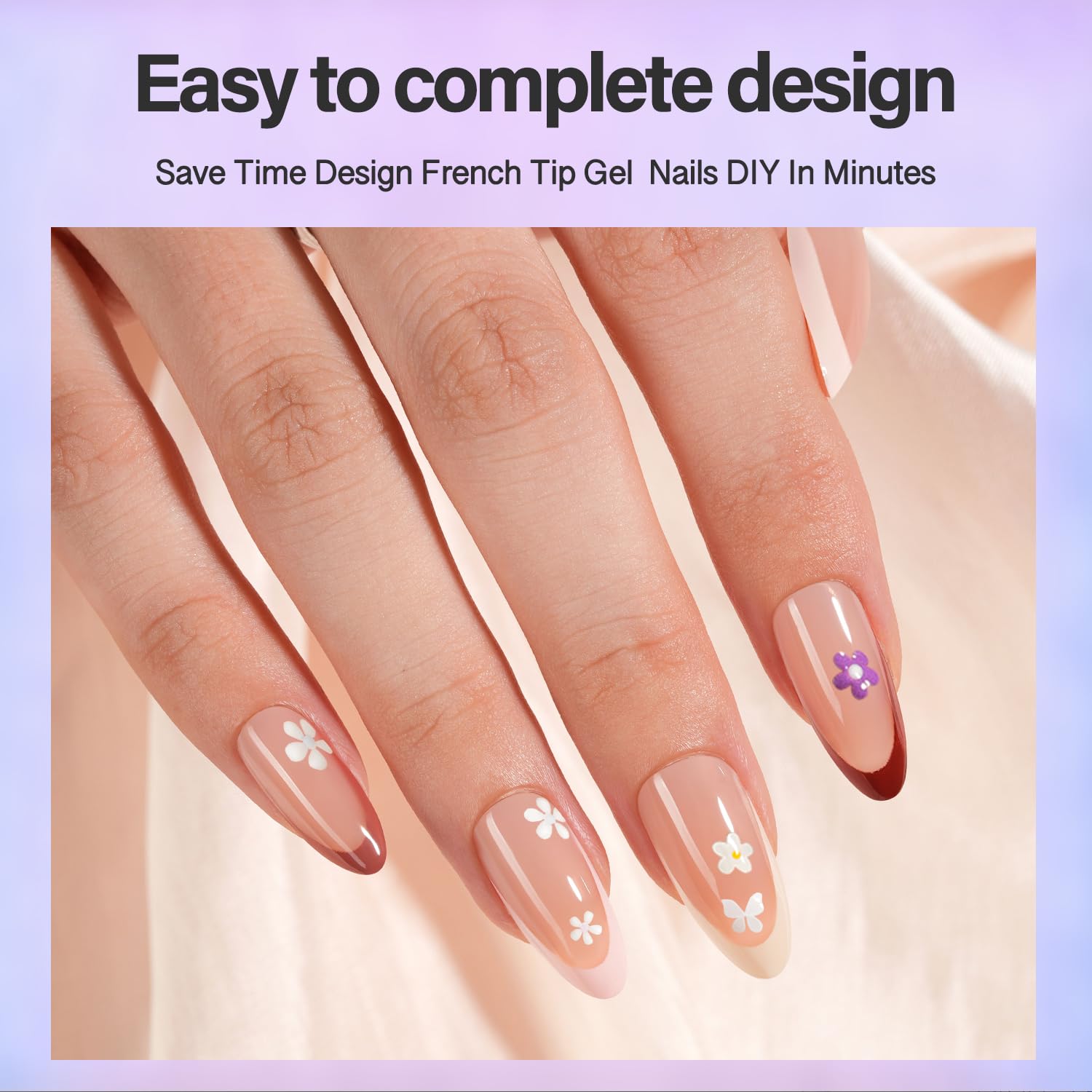 Vansiho French Gel Nails Kit – Medium Almond French Tip Press-On Nails with Nail Lamp