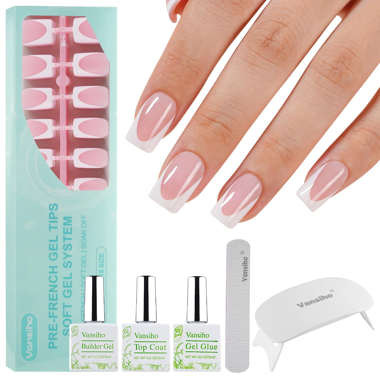 Vansiho Pink Deep French Gel Nails Kit – 3-in-1 Short Square Press-On Tips for DIY Nail Art