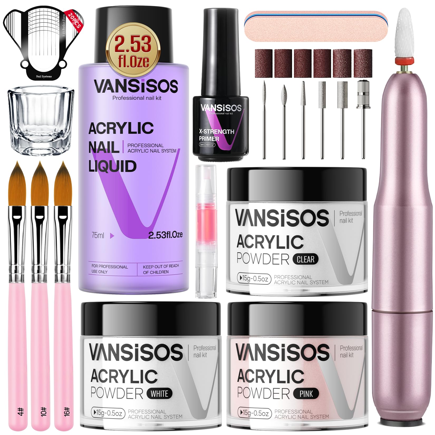 VANSISOS Acrylic Nail Kit with Drill – Complete Home Salon Set for Beginners