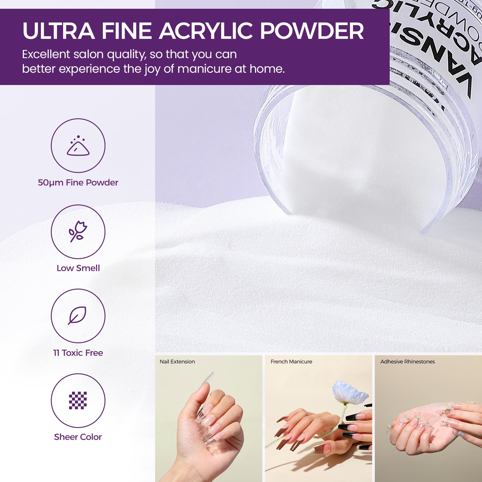 VANSISOS Acrylic Nail Kit: 30g Clear Powder & 75ml Liquid for Beginners – Home DIY Nail Extensions