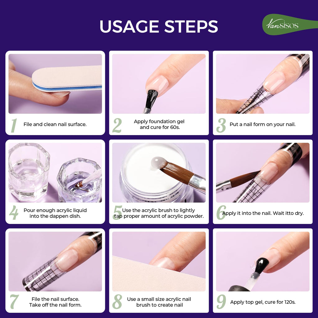 VANSISOS Acrylic Nail Kit Starter – Clear Powder & Liquid Set for Beginners