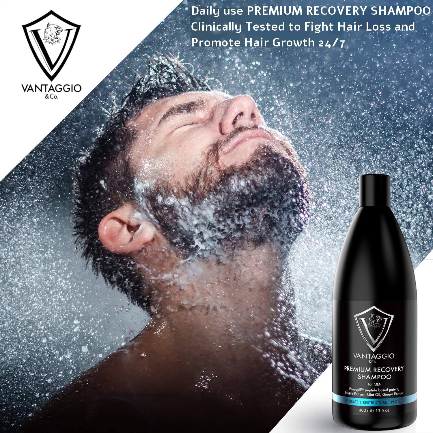 Vantaggio & Co. Hair Loss Shampoo for Men – DHT Blocker, ProCapil, Castor Oil – 13.5 oz