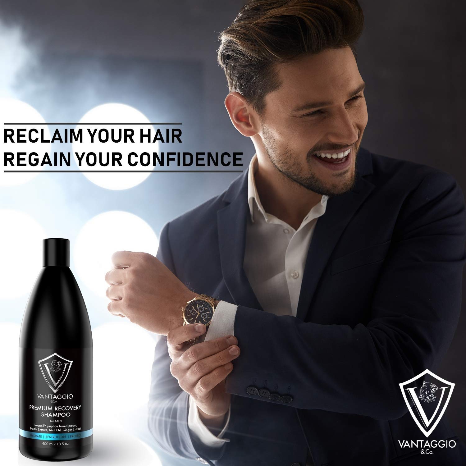 Vantaggio & Co. Hair Loss Shampoo for Men – DHT Blocker, ProCapil, Castor Oil – 13.5 oz