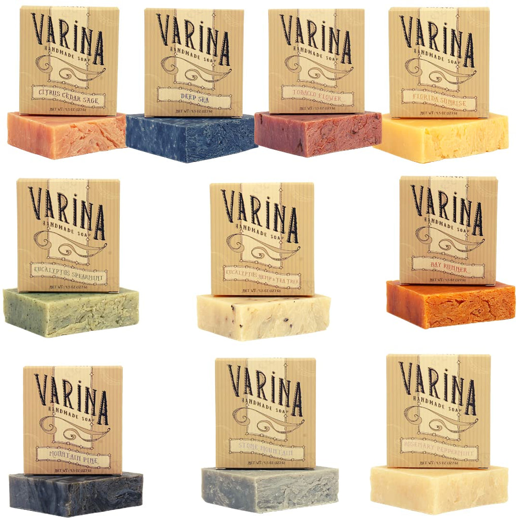 Varina Natural Men's 2 Variety Bar Soap – Gentle Cleansing, Earthy Scents (10 Pack)