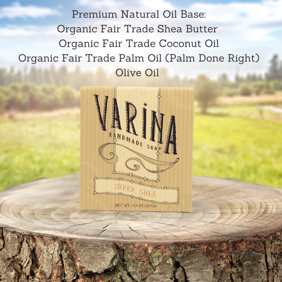 Varina Organic Super Shea Bar Soap – Gentle Cleansing for Sensitive Skin, Unscented – 3 Pack