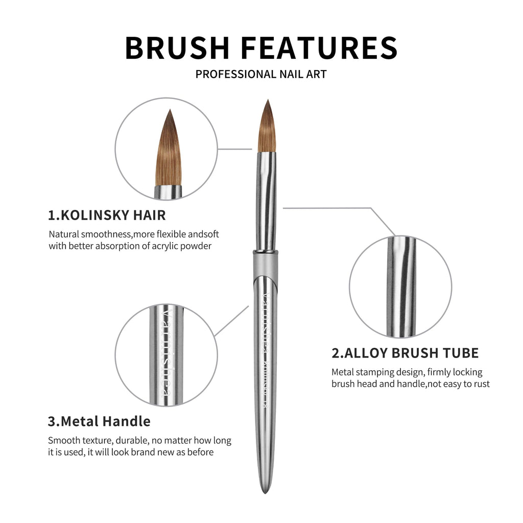 varnishea Kolinsky Nail Brush with Silvery Metal Handle – Size 18, 1.0 Count | Acrylic & Nail Art Tools