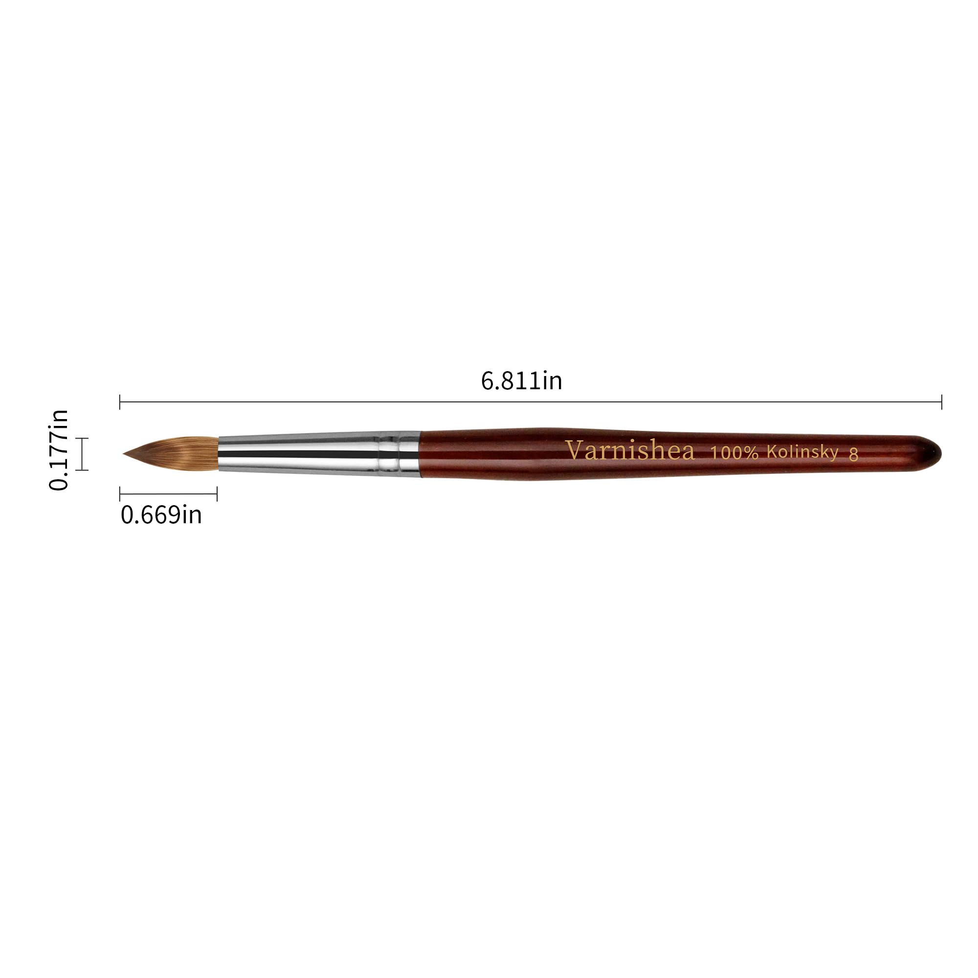 varnishea 100% Pure Kolinsky Acrylic Nail Brush – Solid Wood Handle, Size 8, 1.0 Count – Professional Manicure & DIY Nail Art