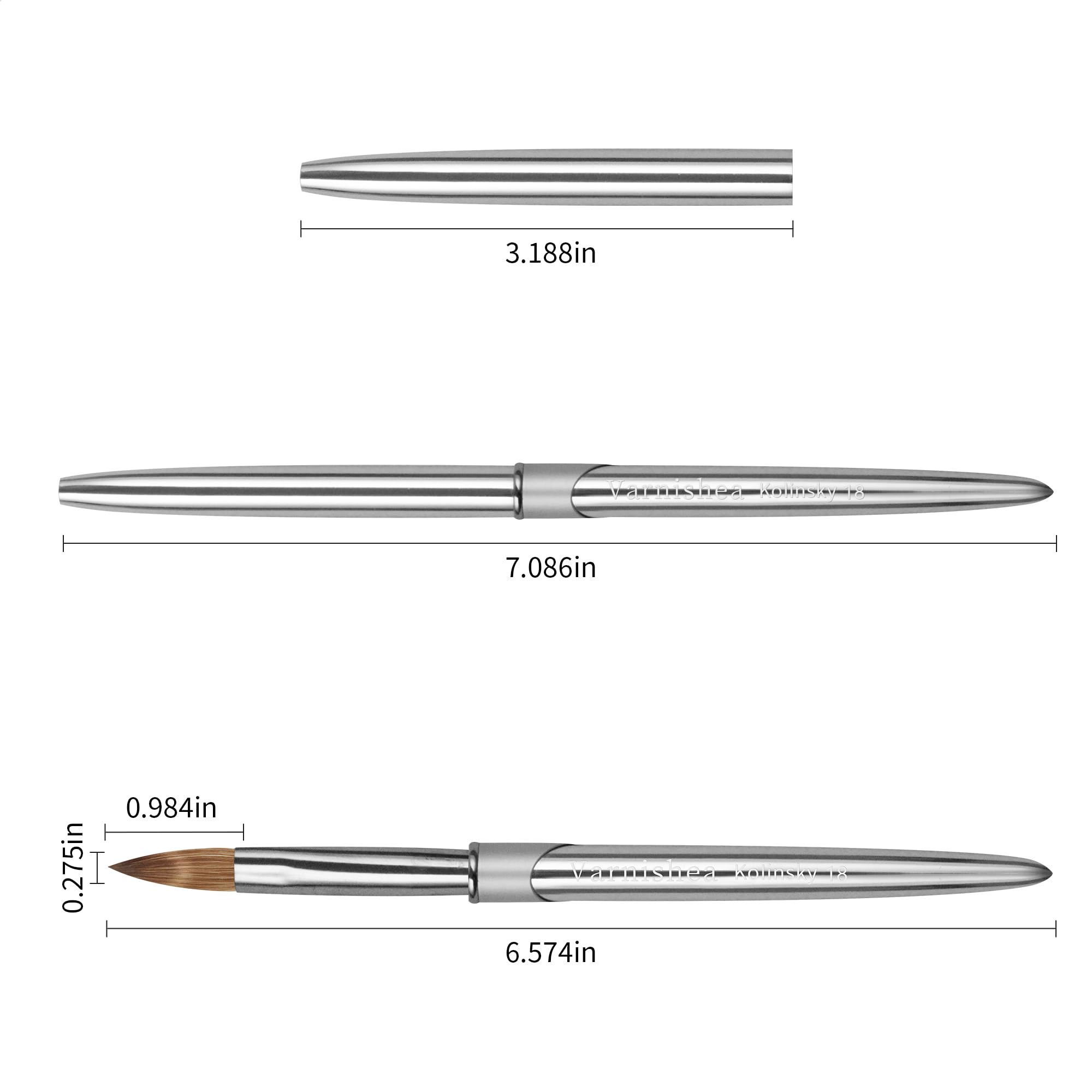 varnishea Kolinsky Nail Brush with Silvery Metal Handle – Size 18, 1.0 Count | Acrylic & Nail Art Tools