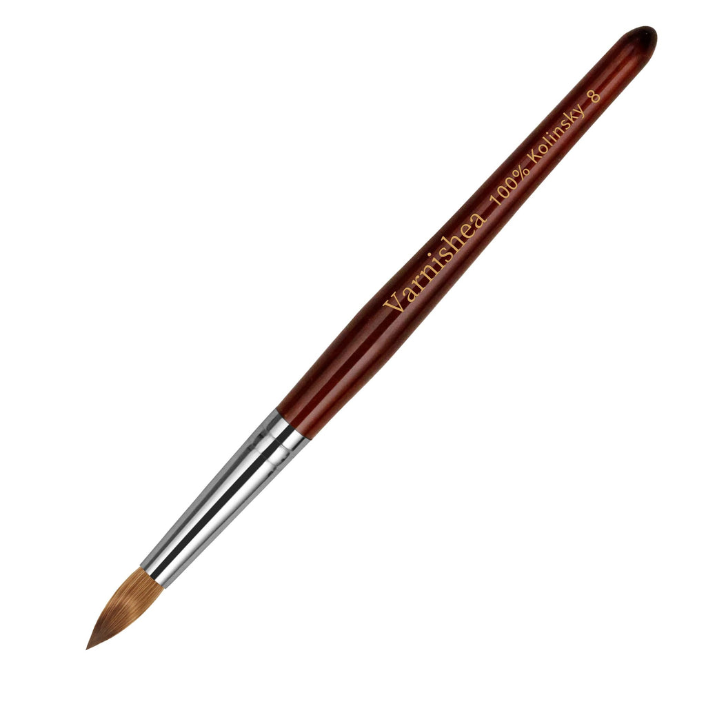 varnishea 100% Pure Kolinsky Acrylic Nail Brush – Solid Wood Handle, Size 8, 1.0 Count – Professional Manicure & DIY Nail Art