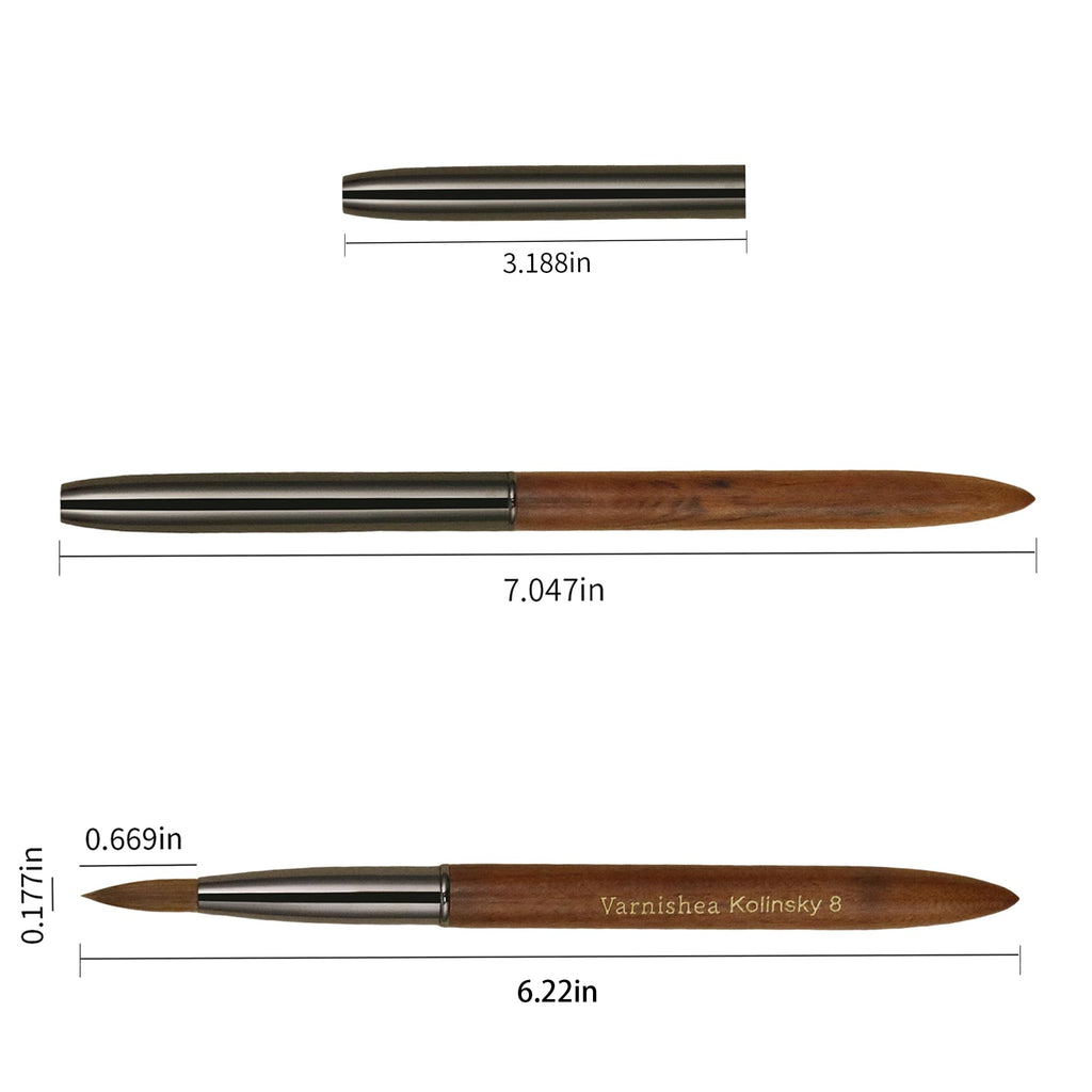 varnishea 100% Pure Kolinsky Nail Brush with Sandalwood Handle – Size 8, 1.0 Count – Pro Acrylic & Nail Art