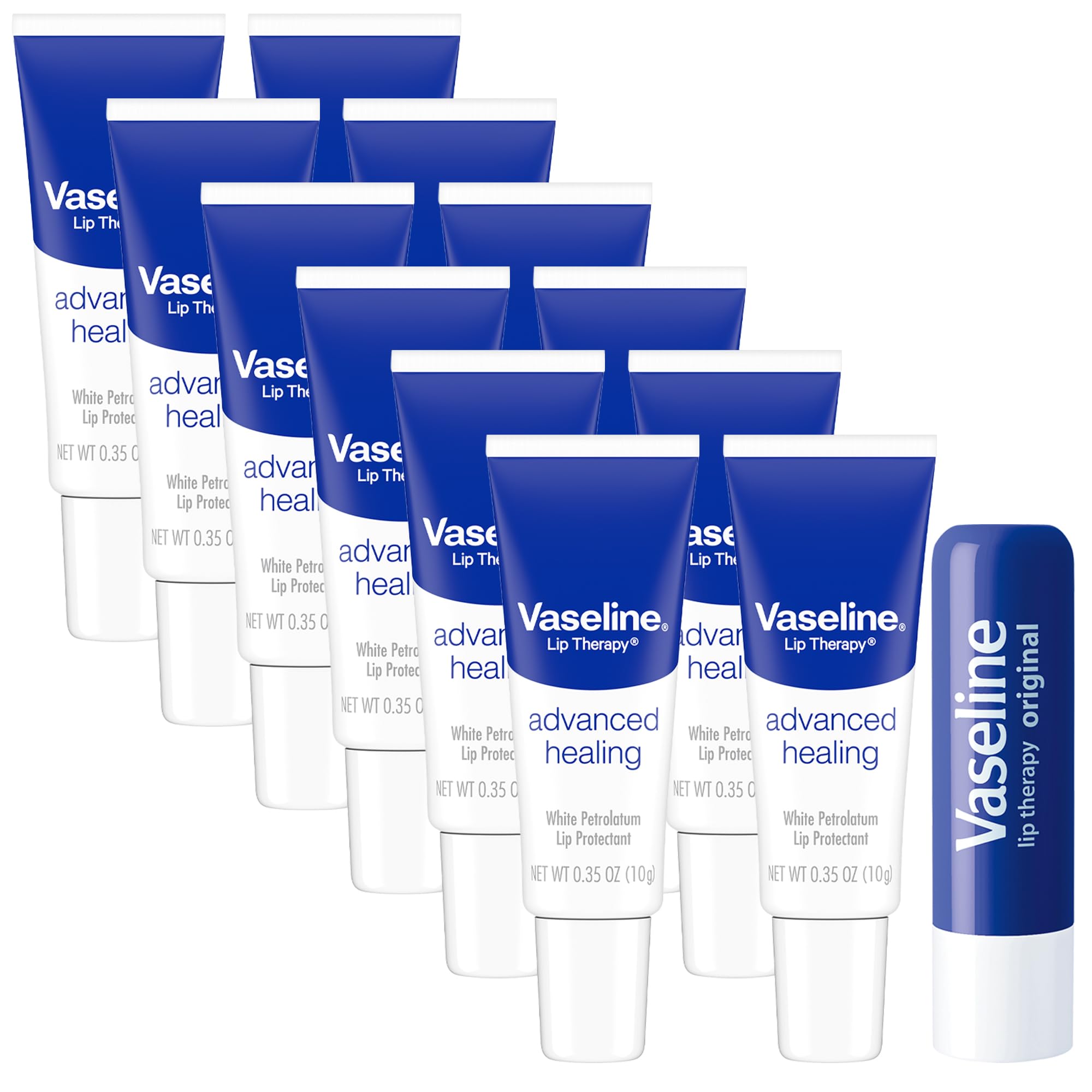 Vaseline Lip Therapy Advanced Healing Lip Balm Tube 12-Pack – White Petroleum Jelly Lip Protectant, 0.25 oz Each