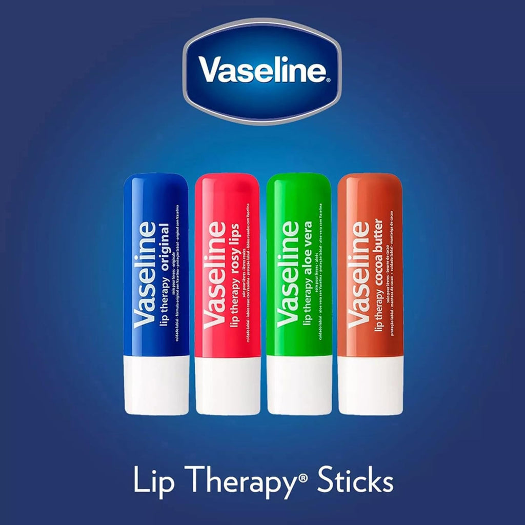 Vaseline Lip Therapy Variety 4-Pack – Cocoa Butter & Rosy Lips Balms with Vitamin E | 0.16 oz Each