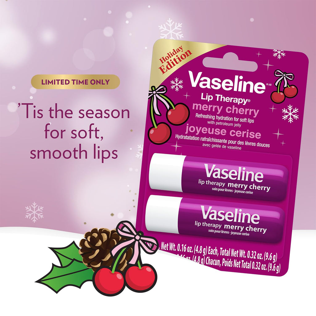 Vaseline Lip Therapy Merry Cherry Lip Balm Bulk – 24 Sticks in 12 Twin Packs