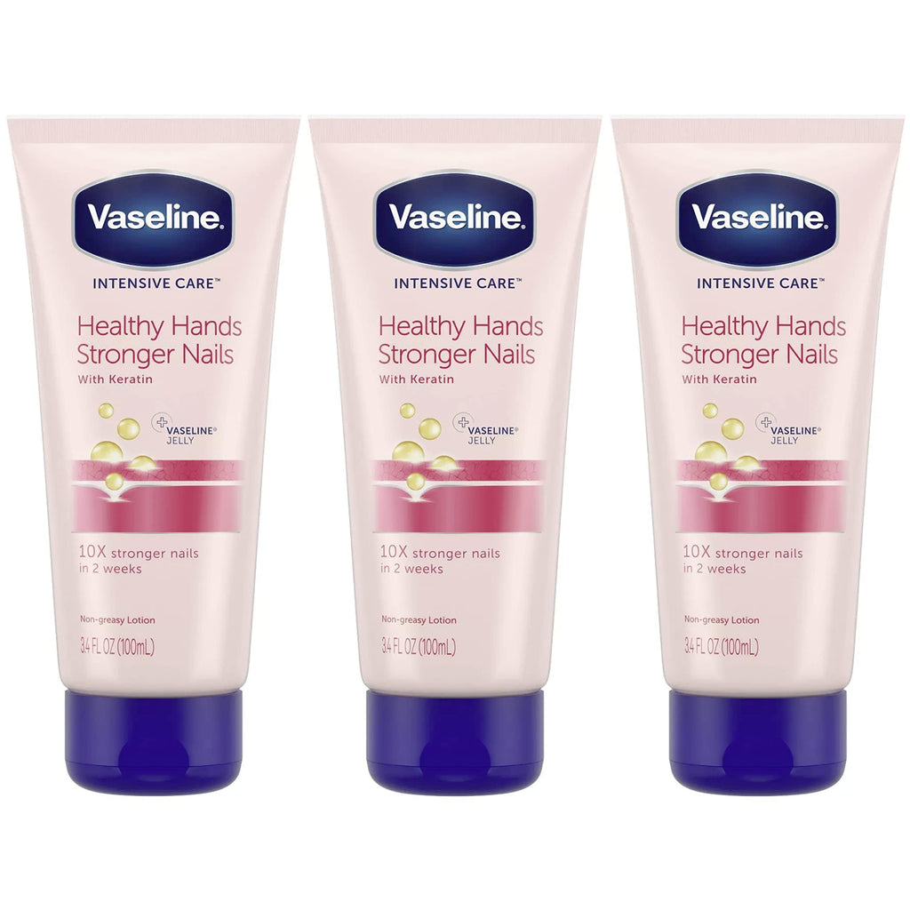 Vaseline Lotion Healthy Hands Stronger Nails with Keratin – 3-Pack, 3.4 oz Each