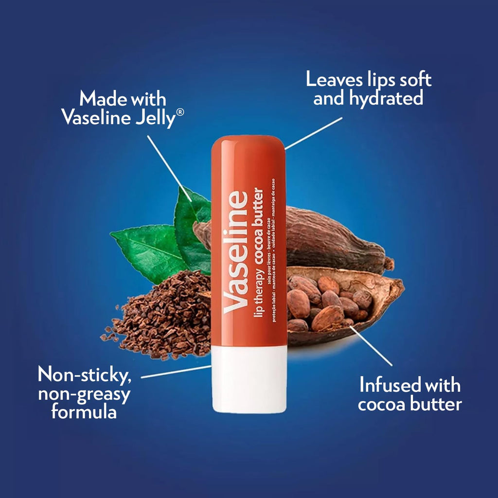 Vaseline Lip Therapy Cocoa Butter Lip Balm – 6 Pack, 0.16 oz Each