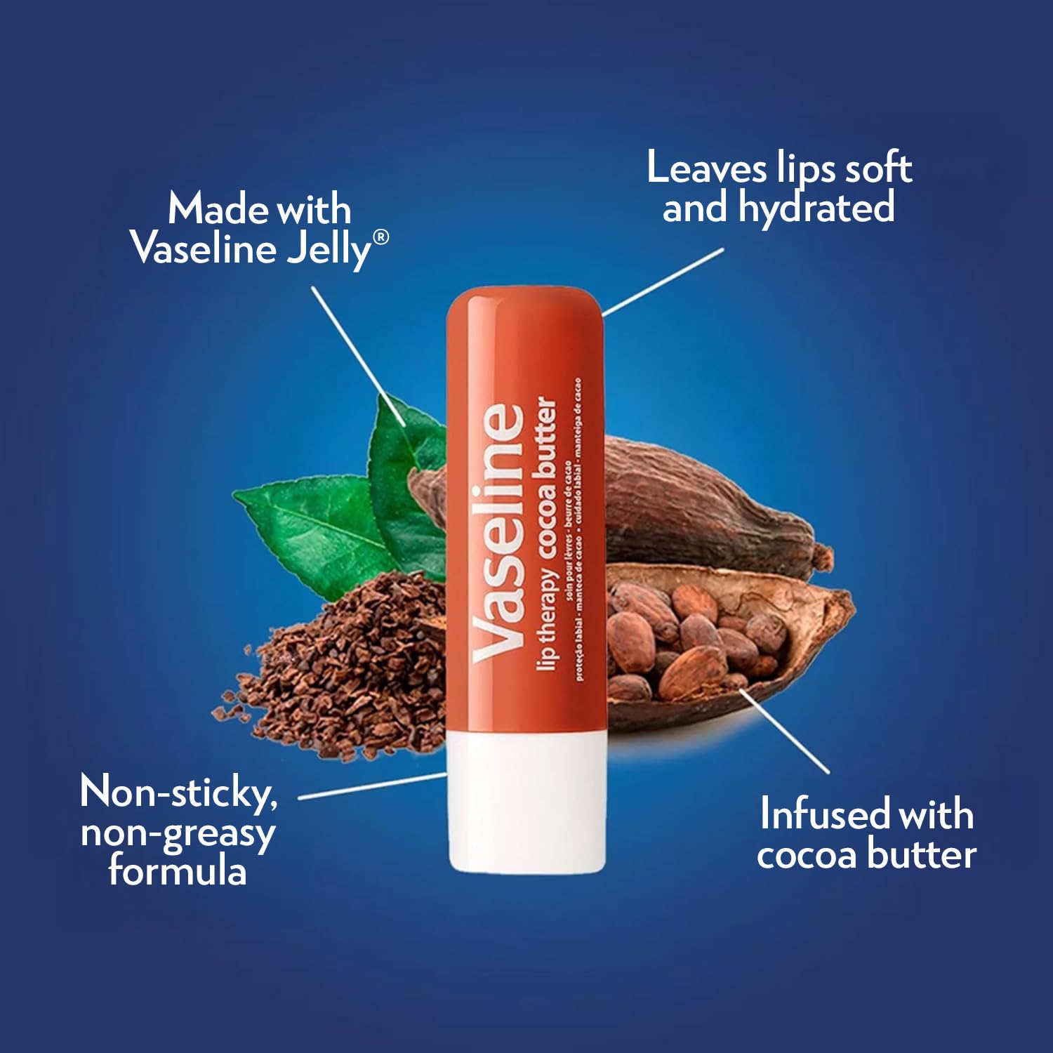 Vaseline Lip Therapy Cocoa Butter Lip Balm – 6 Pack, 0.16 oz Each
