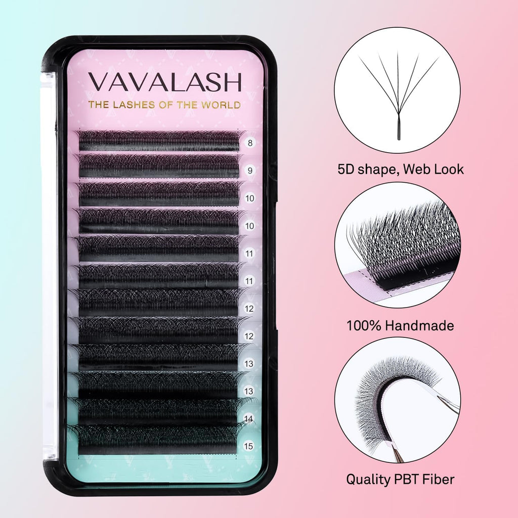 VAVALASH 5D W-Shape Premade Fans Lashes – 9mm D Curl, Cruelty-Free Volume