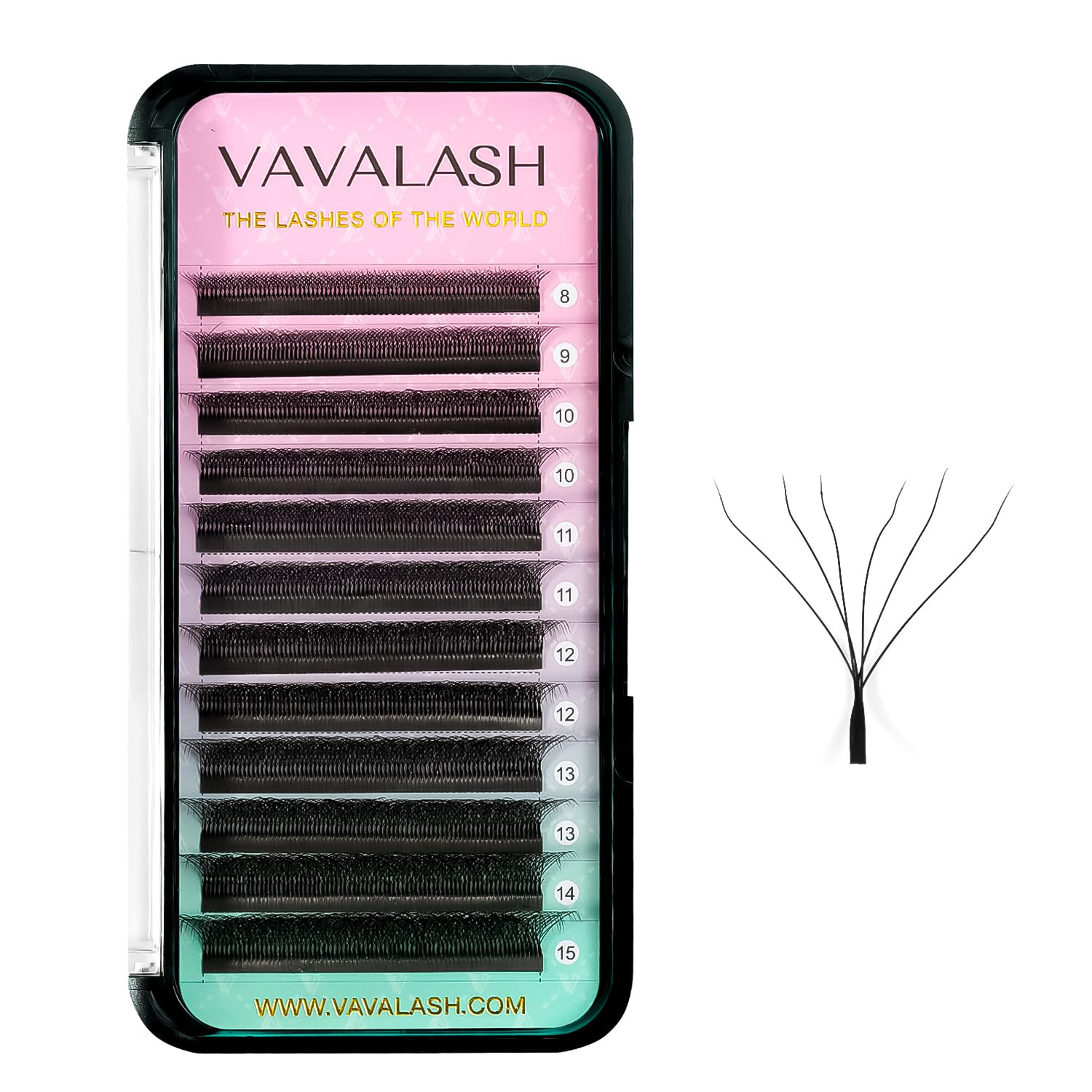 VAVALASH 6D W Shape Eyelash Extensions – Premade Fans 0.07 C Curl, 14mm