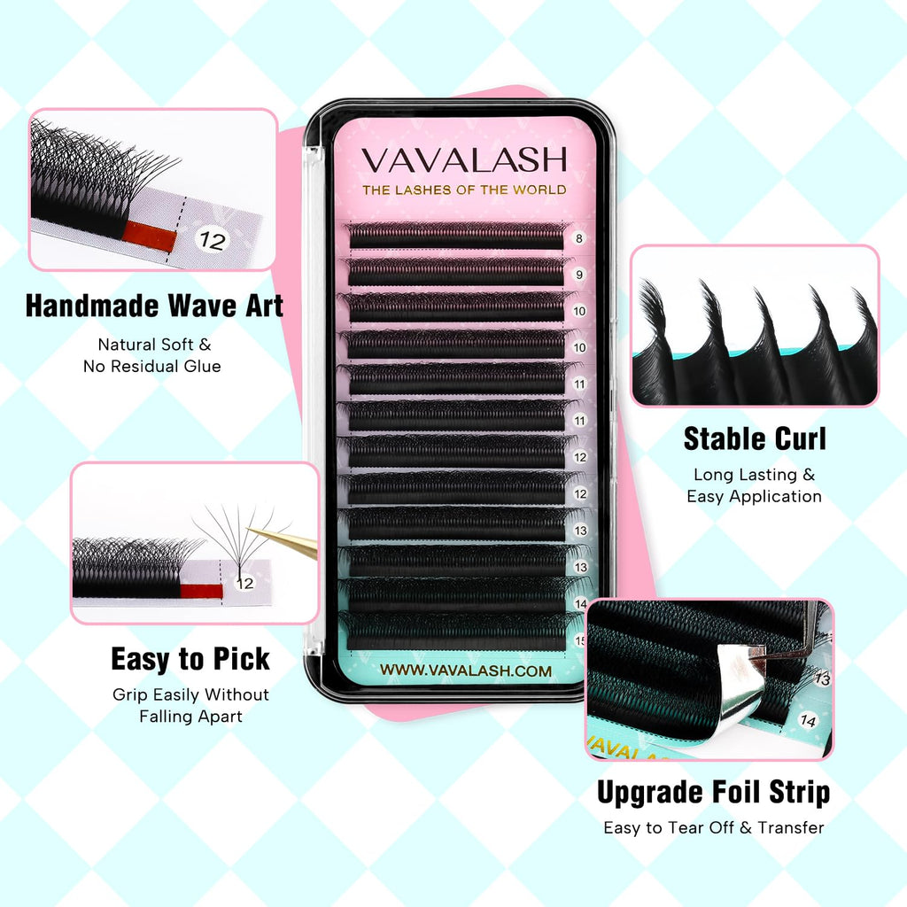 VAVALASH 7D W Shape Eyelash Extensions – Premade Fans 0.07 C Curl 8-15mm