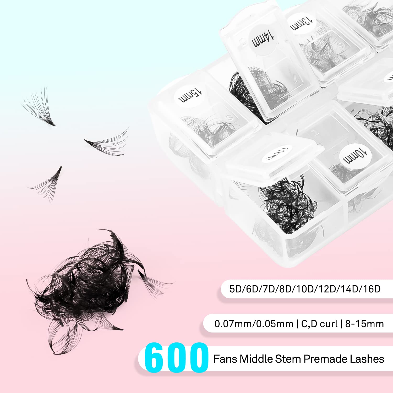 VAVALASH 600 Premade Lash Fans – Promade Loose Fans, Thin Base, 8–15mm