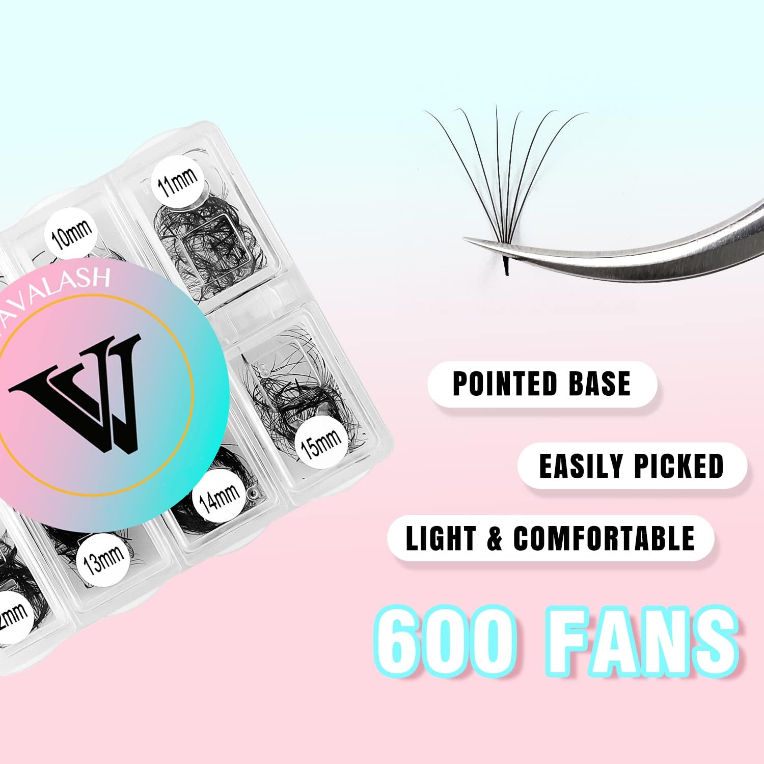 VAVALASH 600 Premade Lash Fans – 8-15mm Mixed Lengths, Thin Base, Easy Application