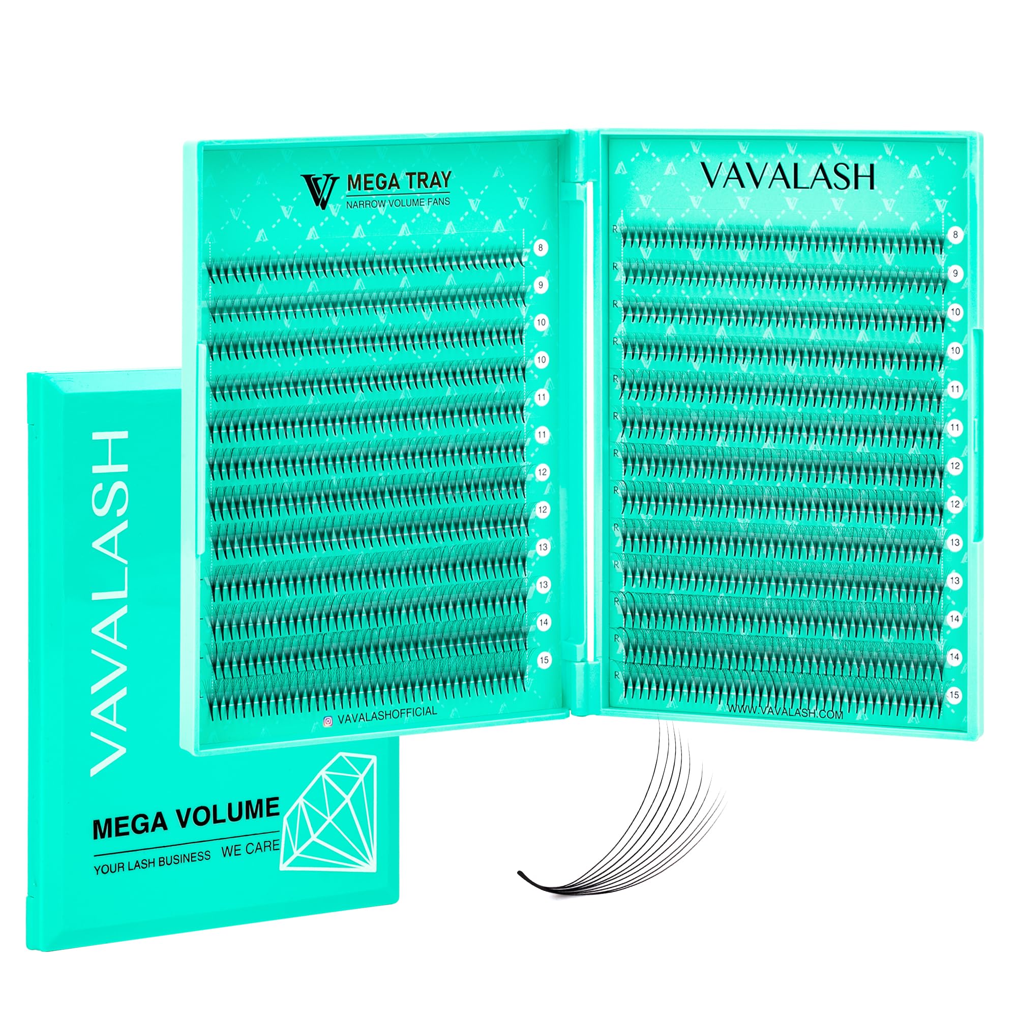 VAVALASH Premade Fans Eyelash Extensions - 6D-16D, 0.05/0.07, C/D Curl, 8-15mm