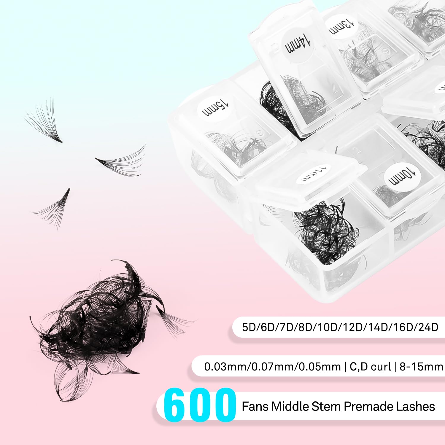 VAVALASH 600 Premade Lash Fans 5D-24D | 8-15mm Mixed Length, 0.03-0.07mm, Easy Application