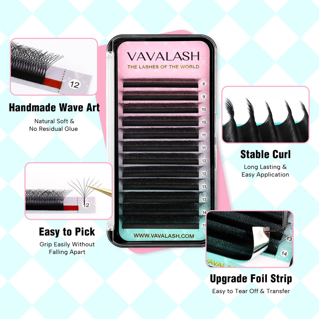 VAVALASH 8D W Shape Premade Fans 0.07 C Curl – Easy Fanning Volume Lash Extensions (W Shaped-8D-0.07-C-8-15mm)