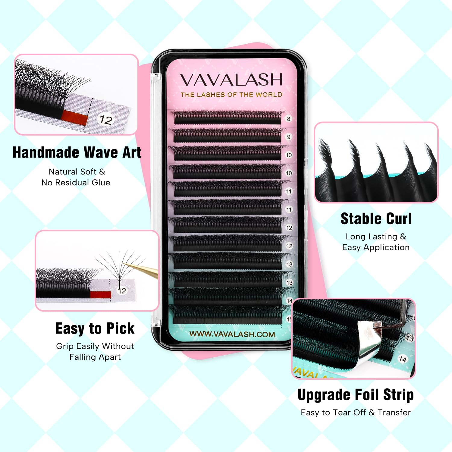 VAVALASH 8D W Shape Premade Fans 0.07 C Curl – Easy Fanning Volume Lash Extensions (W Shaped-8D-0.07-C-8-15mm)