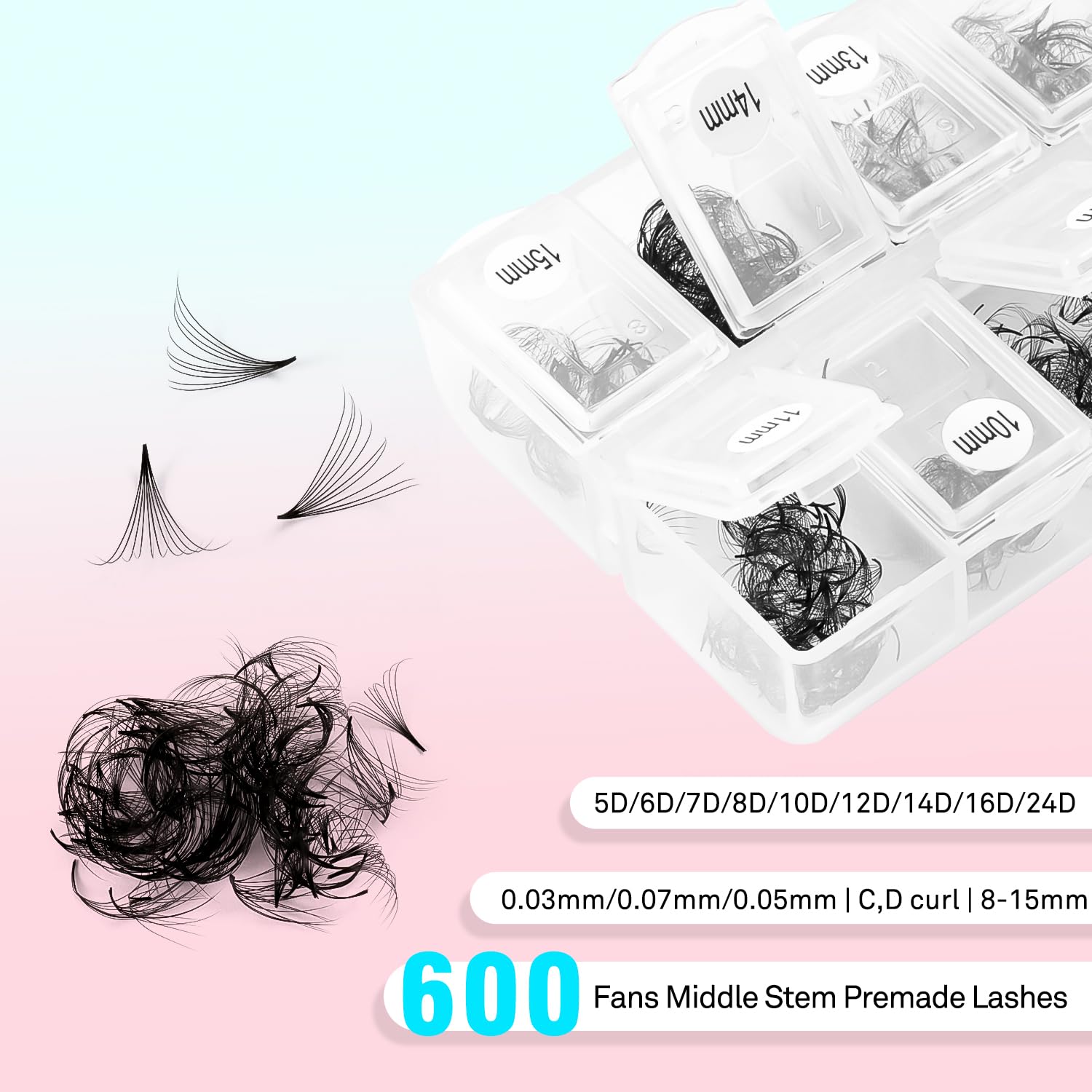 VAVALASH 600 Fans Premade Lash Fans 5D-24D | Mixed Length 8-15mm Promade Loose Fans, Thin Base