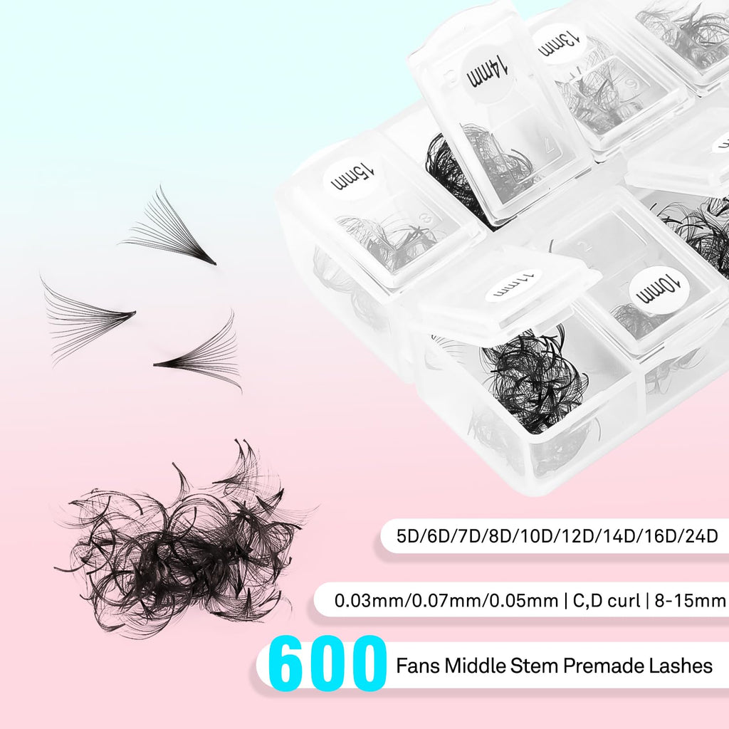 VAVALASH 600 Premade Lash Fans (5D–24D) – 8–15mm Promade Loose Fans, Thin Base
